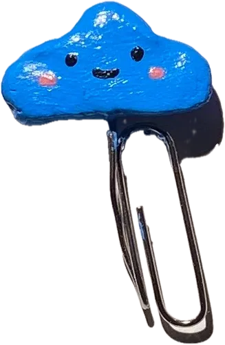 Smiling blue cloud on a paperclip