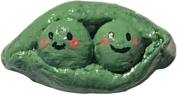 Clay pea pod magnet, two smiling peas