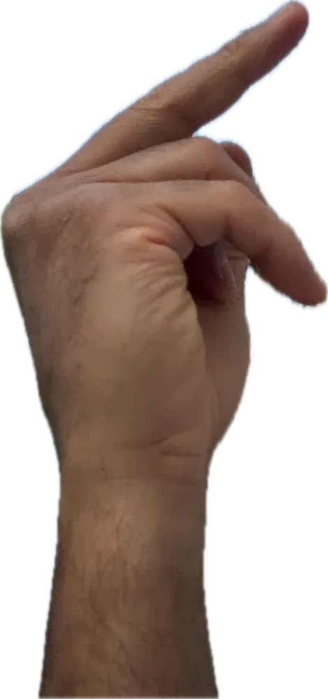A hand pointing up and to the left