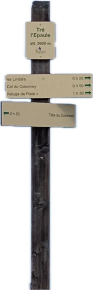 Wooden hiking signpost with three direction boards